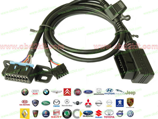 Vehicle GPS Navigation tracking cable OBD2 Male right angle to female+MOLEX-12pin with fuse