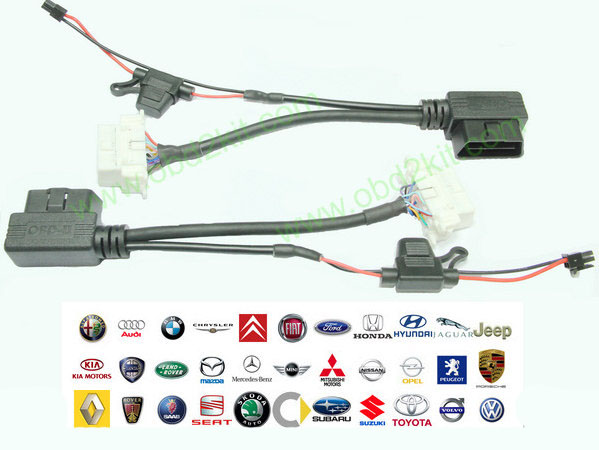 Vehicle GPS Navigation tracking cable OBD2 Male right angle to female+MOLEX-4pin with fuse